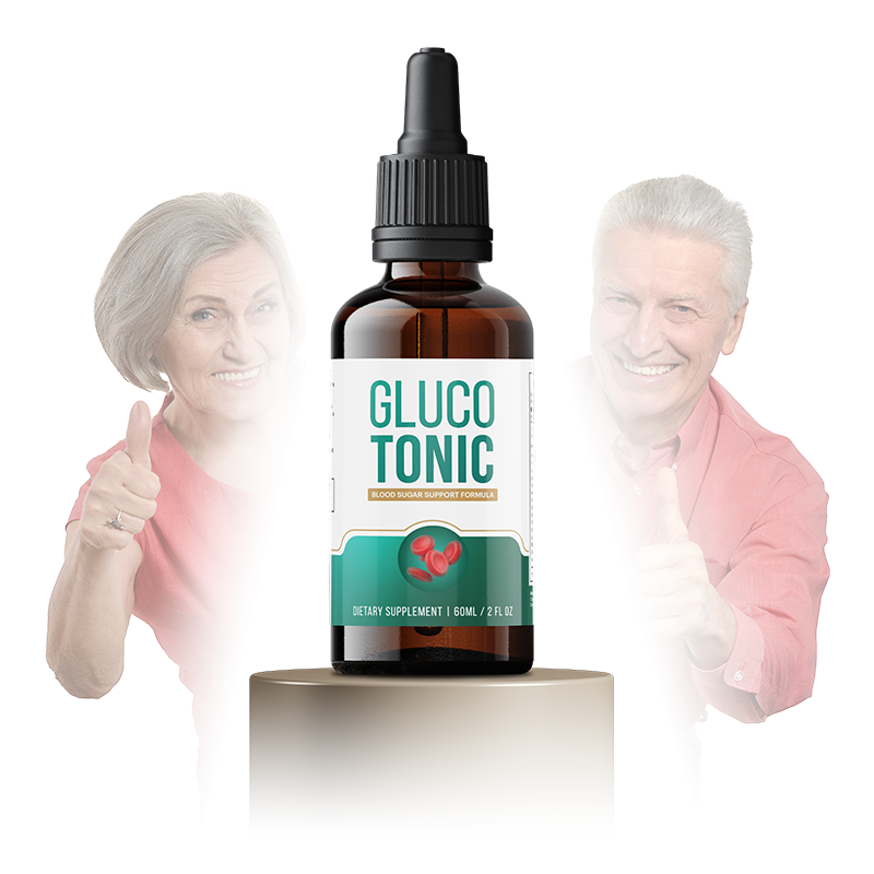 GlucoTonic supplement bottle with happy customers